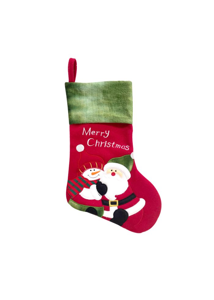 Stocking with Embroidery Santa & Snowman R/G 45cm